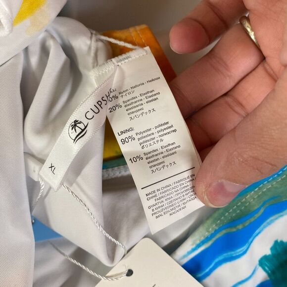 New Cupshe Bikini Swim Suit Women XL Blue Colorblock 2 Piece Lined V-Neck Tie Up - Picture 6 of 9